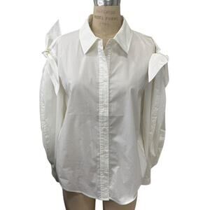 Tanya Taylor Kinsley Top Size M White Button Front Shoulder Tie Long Sleeves NWT